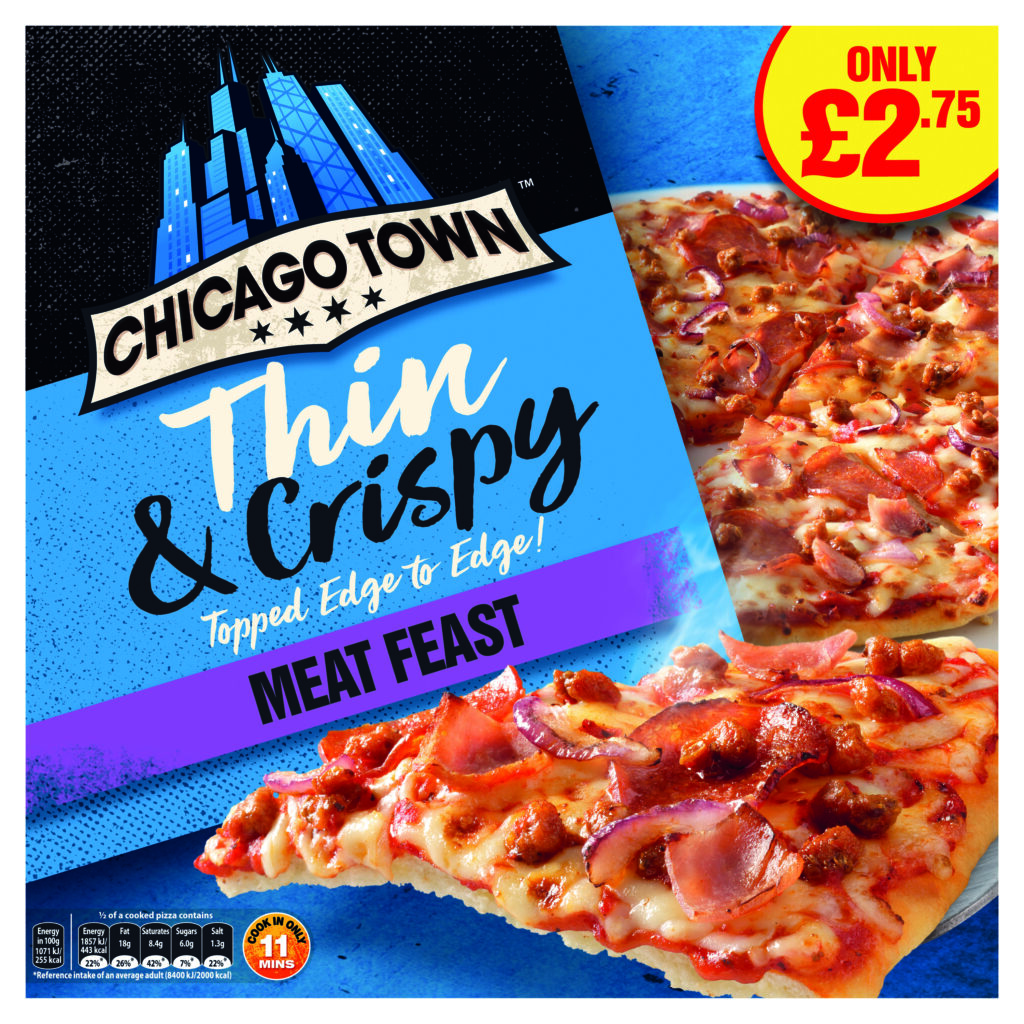 Consort Frozen Foods Ltd PM £2.75 Chicago Town Thin & Crispy Meat Feast Pizza