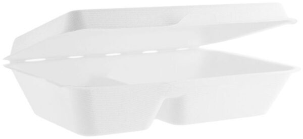 Consort Frozen Foods Ltd Vegware 9 x 6in two compartment bagasse clamshell