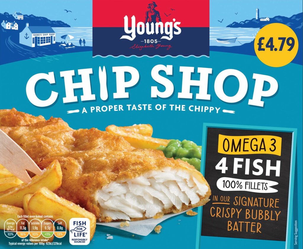 12676 PM 4.79 Youngs Chip Shop 4 Omega 3 Fish Fillets in Batter