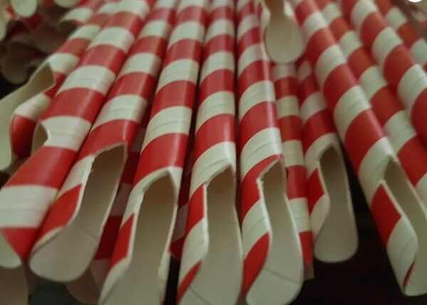 Straight Spoon Straws Paper (229x8mm/9") Red Stripe UNIT - Image 2