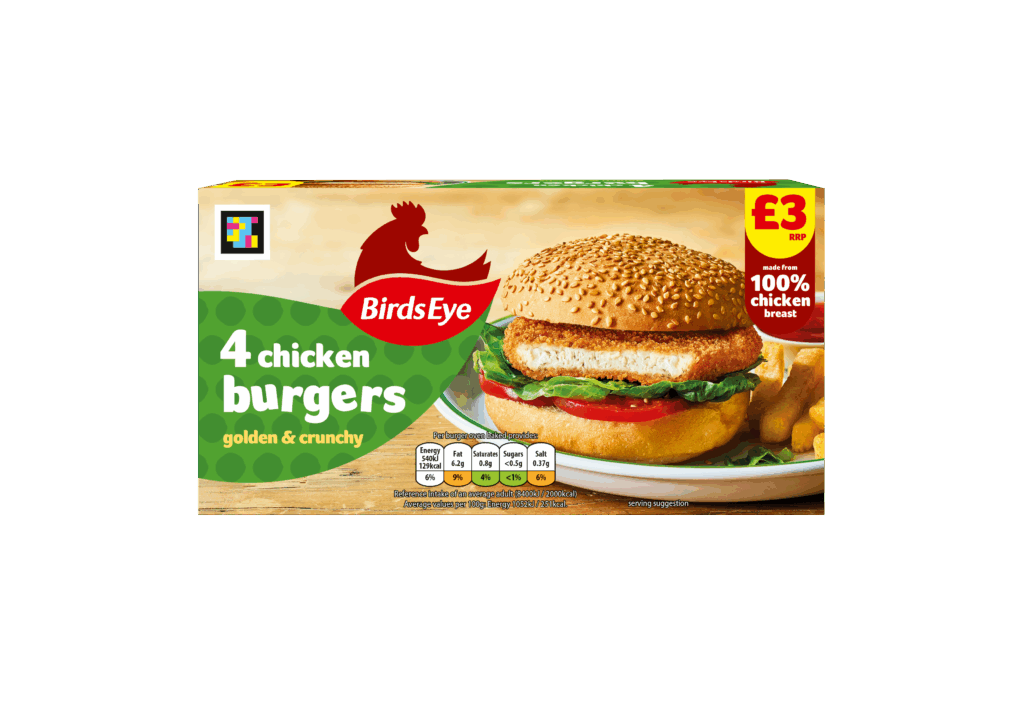 57254 PM 3.00 Birds Eye 4 Chicken Burgers