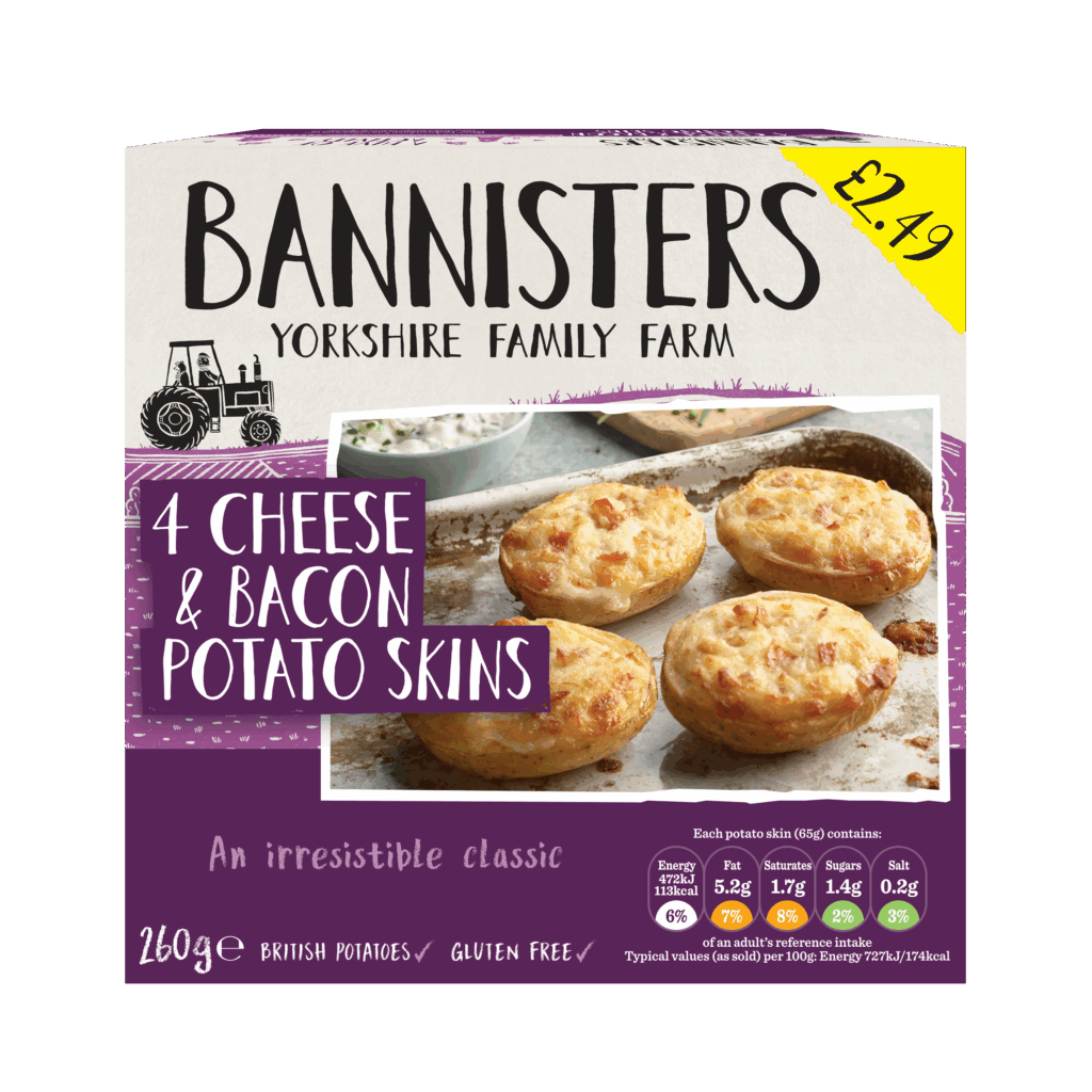 65019 PM 2.49 Bannisters 4 Cheese and Bacon Potato Skins