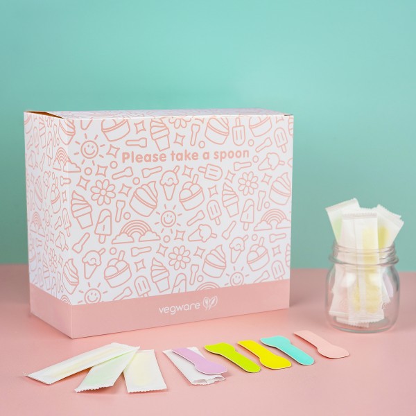 77883 Vegware 3.5 Wrapped Tutti Fruitti Colour Spoon