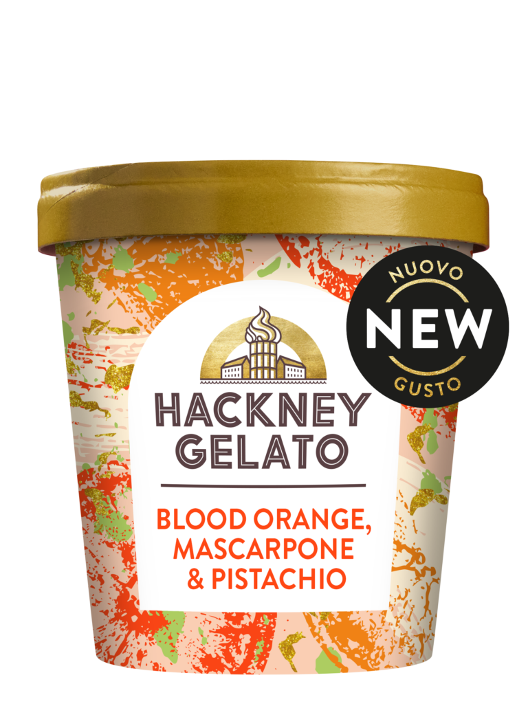 91069 Hackney Gelato Blood Orange Mascarpone and Pistachio Gelato Tub