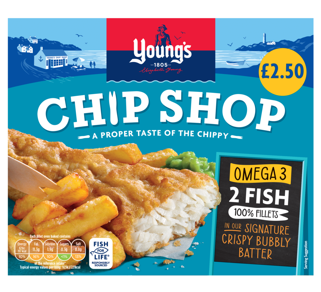 33225 PM 2.50 Youngs Chip Shop 2 Omega 3 Fish Fillets in Batter