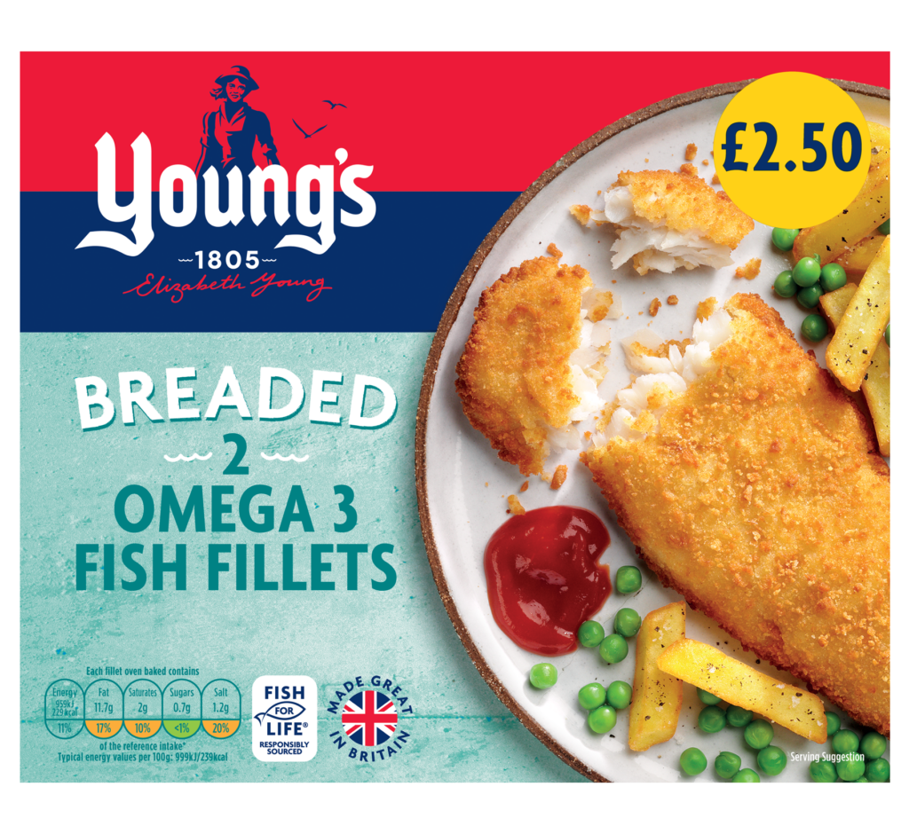 95913 PM 2.50 Youngs Simply Breaded 2 Omega 3 Fish Fillets